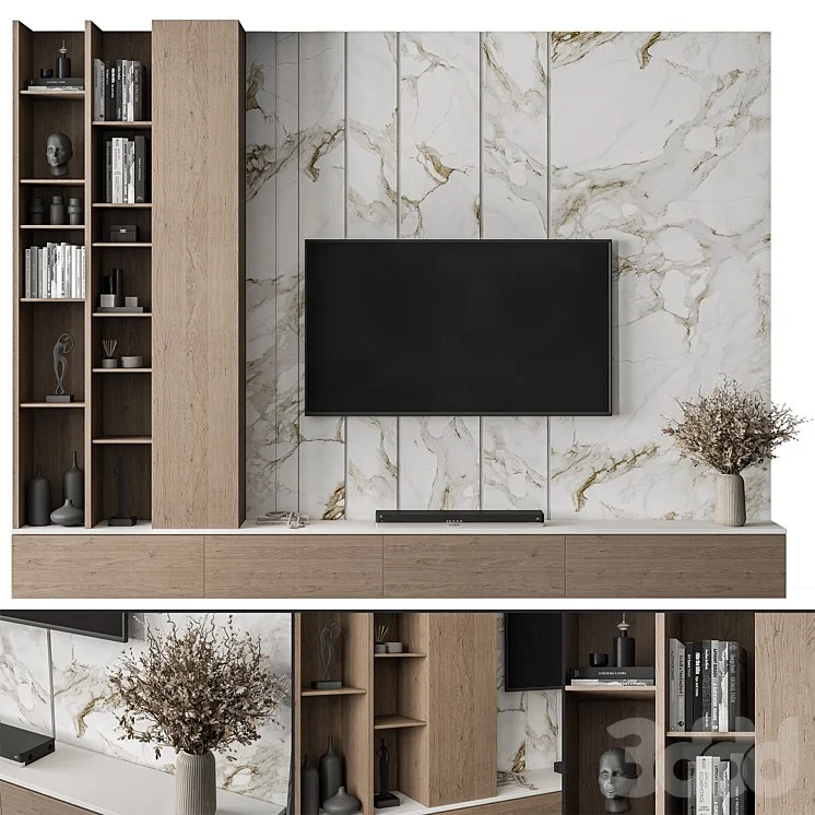 TV Wall Stone and Wood - Set 86